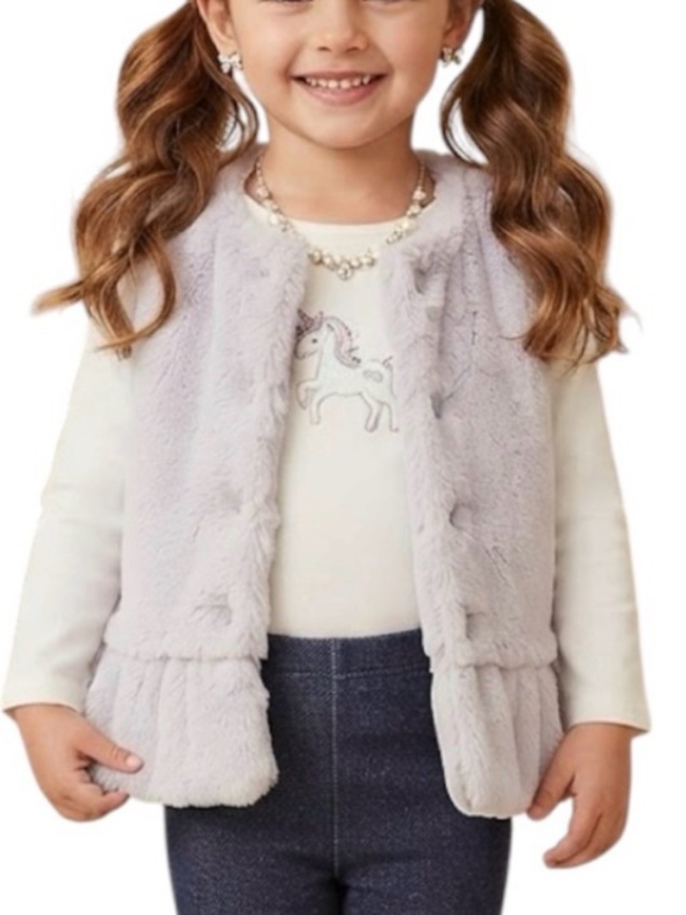GYMBOREE Girls Faux Fur Vest Glitter Accents Button Front Grey Size 4T